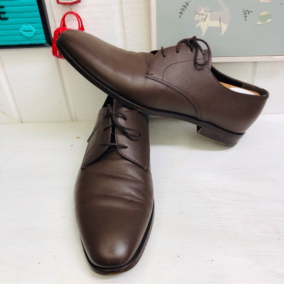 Prada Other - Prada Saffiano Mens Derby Oxford Luxury Leather Brown Lace Ups Size 9.5